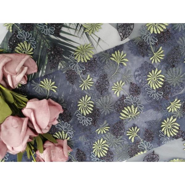 125CM 3D Floral Lace Fabric Colored Voile Embroidery Metalic Tulle