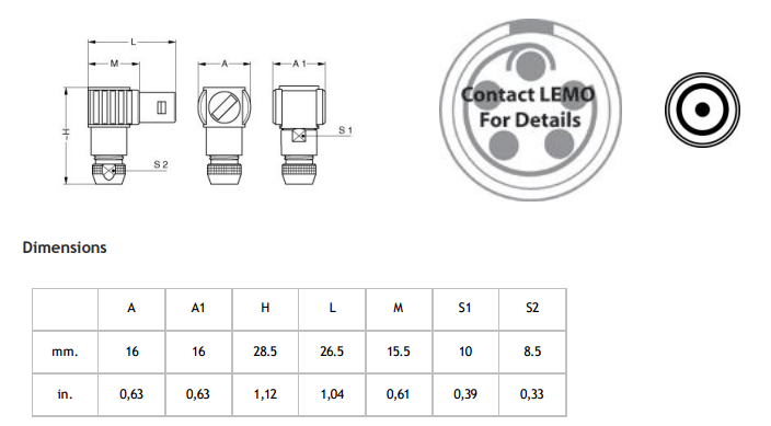 FLA 1S Lemo Coaxial Connector Right Angle Style For Measurement