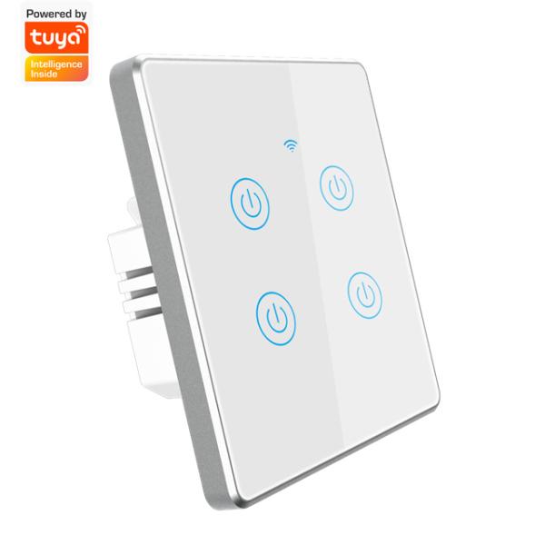 EU/US Standard Metal Bezel 4 Gang Household Switch Remote Smart Wall Light Switch Timer&Voice Control Support