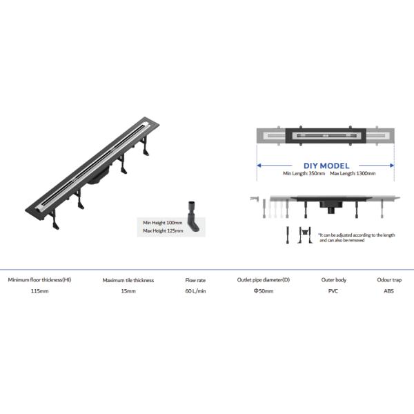 DIY Length Vertical Shower Drain Adjustable Hight Shower Drains Smart Living