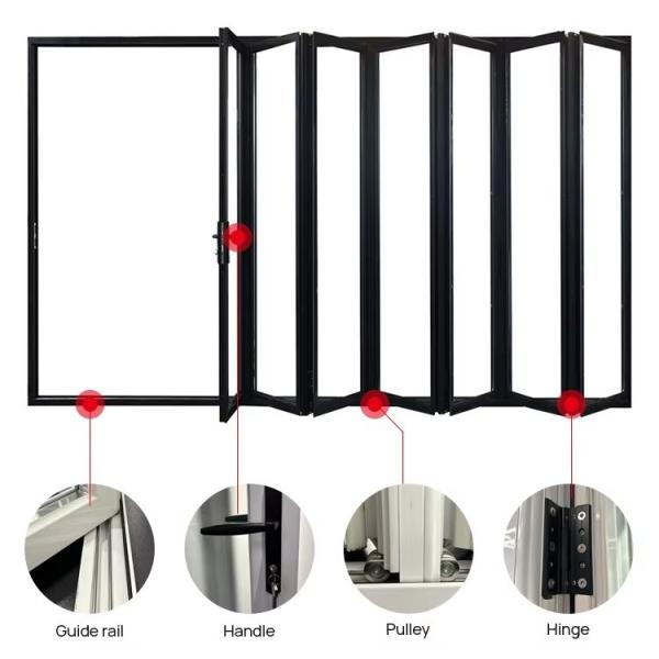 Powder Coated Aluminum Folding Door Double tempered glass Balcony Bifold Doors
