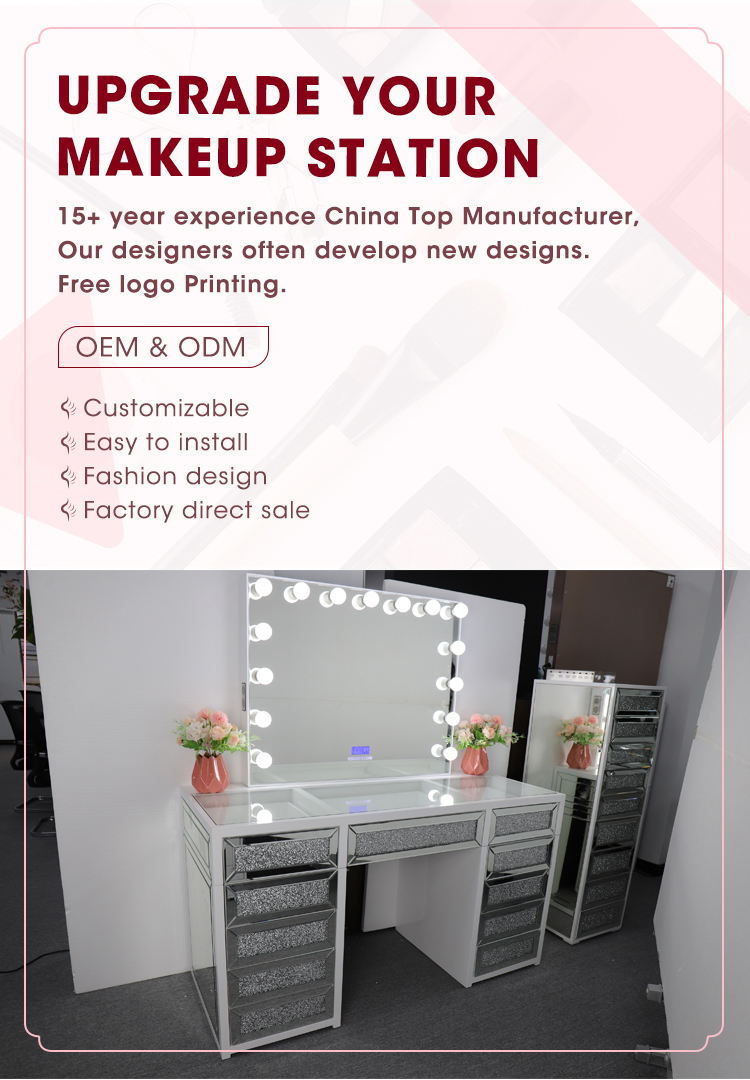 Led Mirrored Makeup Vanity Hollywood Dressing Table OEM