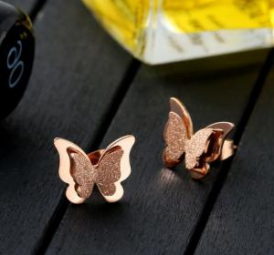 Buy cheap New Designs Gold Earring Stainless Steel Earring  Frosted Gold Stud Butterfly shape product