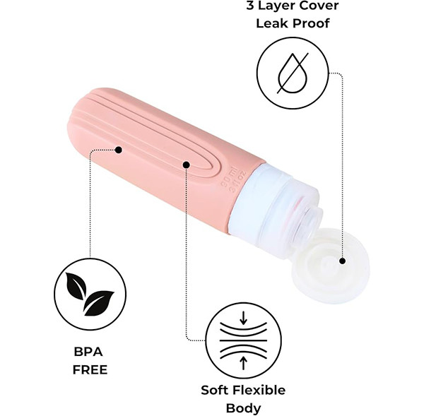 Dark Apricot Silicone Travel Toiletry Bottles Kit 90ml TSA Approval