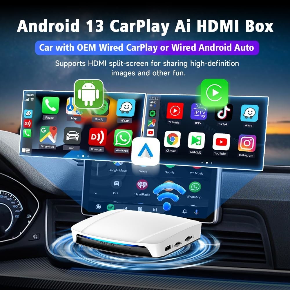 CPC200-TBox UHD Wireless Adapter Carplay Andriod Auto to Multimedia Play Carlink TBox UHD HDMI Ai Box 64Gb
