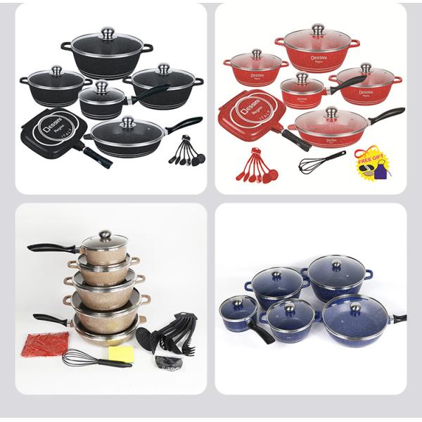 Wholesale Top Seller Multifunction 23pcs Red Cooking Pot Set Non Stick Ollas Non-Stick Aluminum Cookware Sets