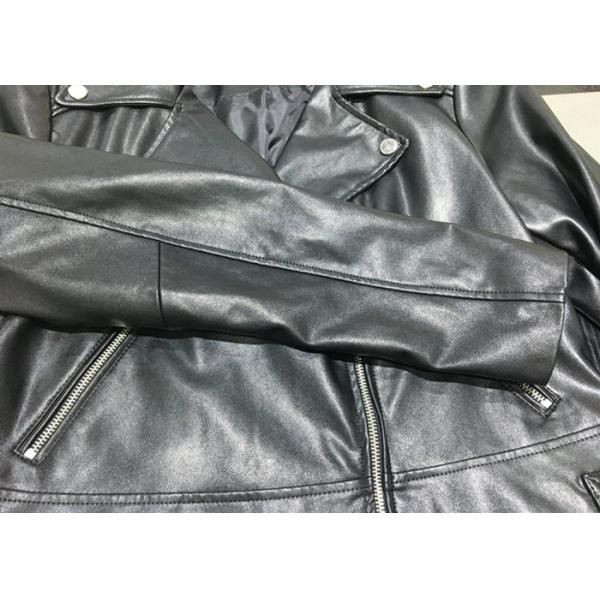 Pleather Biker Zip Through Placket Ladies PU Jacket , Black PU Coat For Winter