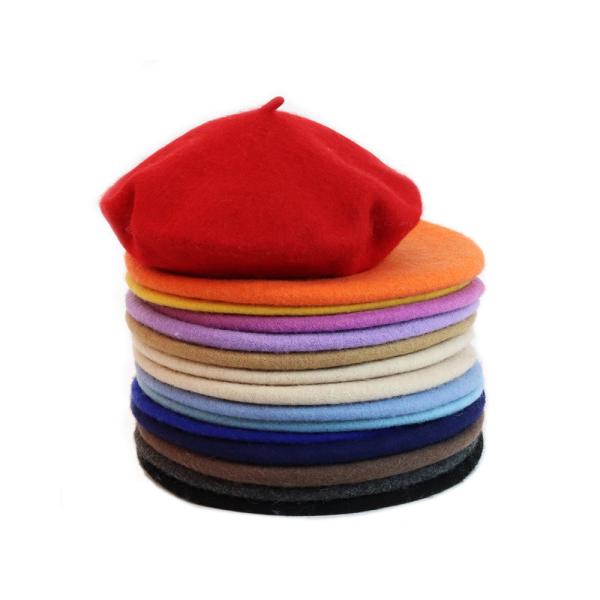 Polyester Wool Beret Cap Hat Solid Color For Women Halloween