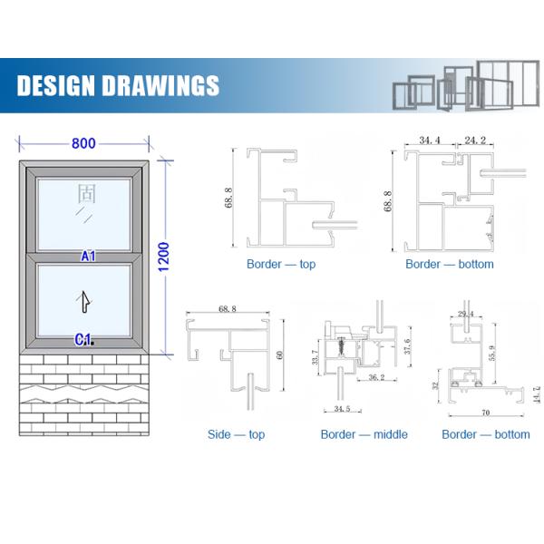 Hurricane Impact Aluminium Single Hung Windows for House Tempered Glass Double Glazed Double Hung Windows