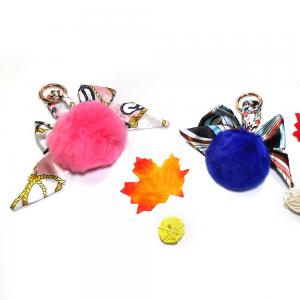 China Cute Pink Pom Pom Fur Ball Keychain Gold Metal Plating Purse Accessories on sale