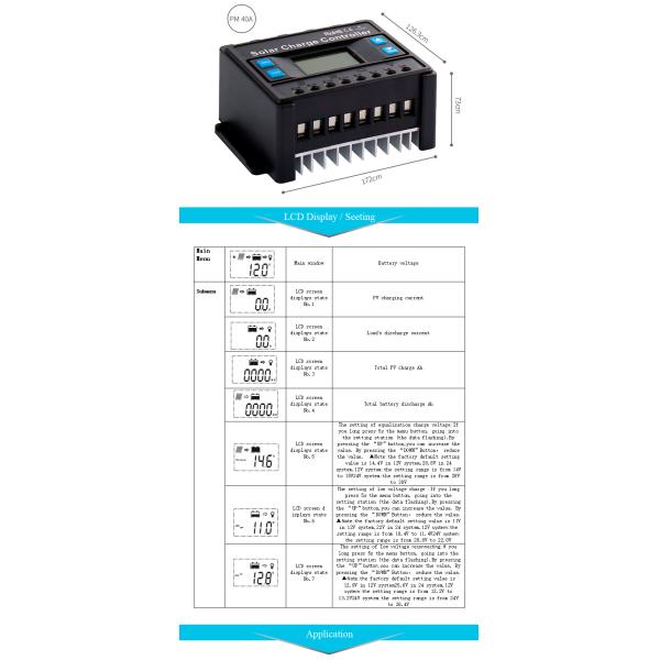 Durable 40A PWM Solar Charge Controller Off Grid With LCD Display