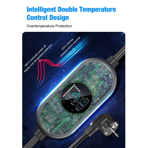 Type 2 IEC Adjustable Current Pilot Lamp OLCD Portable AC EV Charger Waterproof