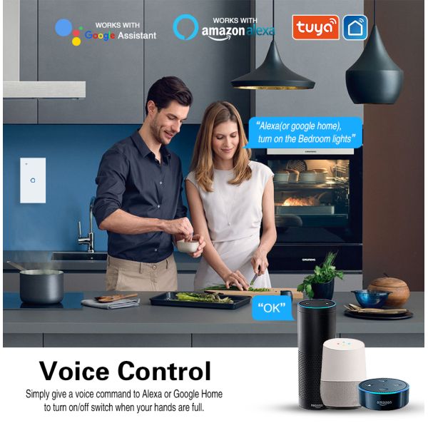 Tuya Smart Home 4Gnag Voice Control Light Switch with App WIFI Remote Timer and Sharing No Neutral