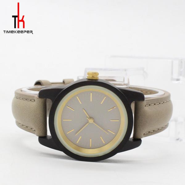 Quality Simple Ladies Watch Leather Strap Stainless Steel Crown 10MM Thickness for sale