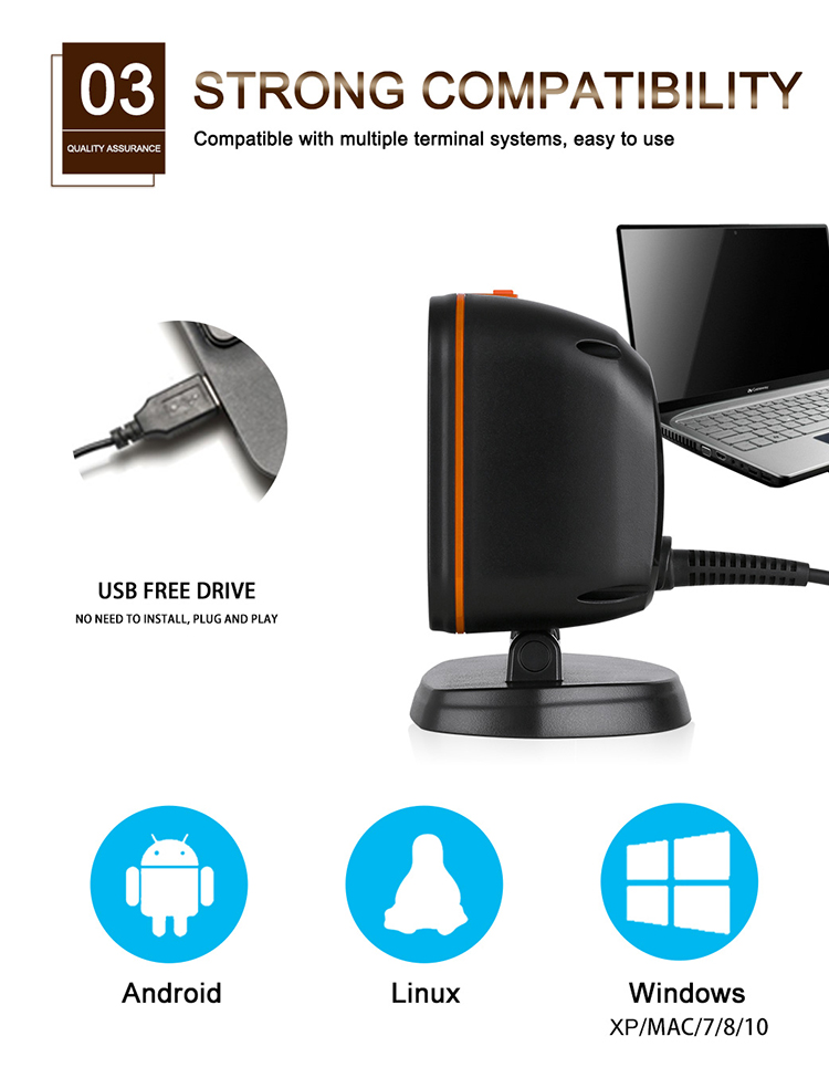 Professional Manufacturer OEM 1d 2d Omnidirectional Platform Usb Barcode Reader Scanner POS
