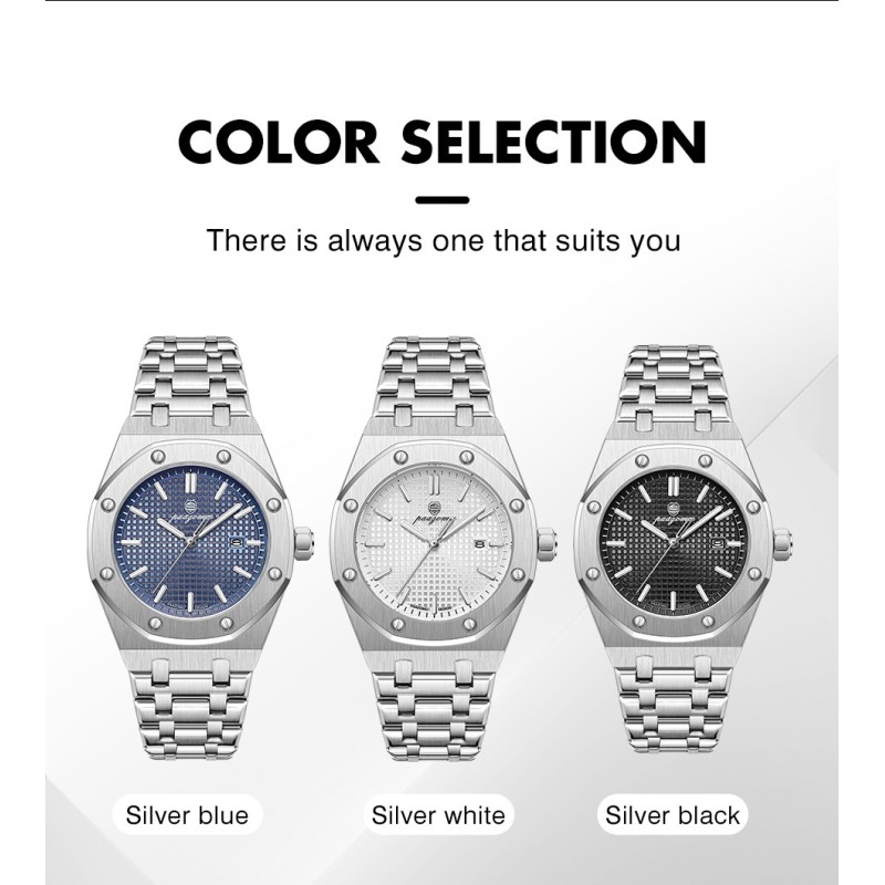Octagon Bezel Men Quartz Watch, Stainless Steel Integrated Bracelet, Textured Grid Dial, Date Window, Waterproof OEM ODM Wholesale Wristwatch