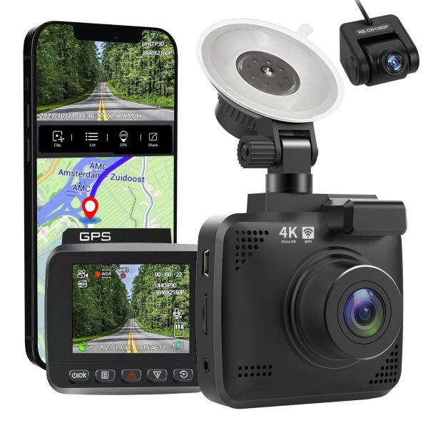 70mi Dash Cam Dual Lens 4K UHD Recording Car Camera DVR Night Vision WDR Built-In GPS Wi-Fi G-Sensor Motion Detection