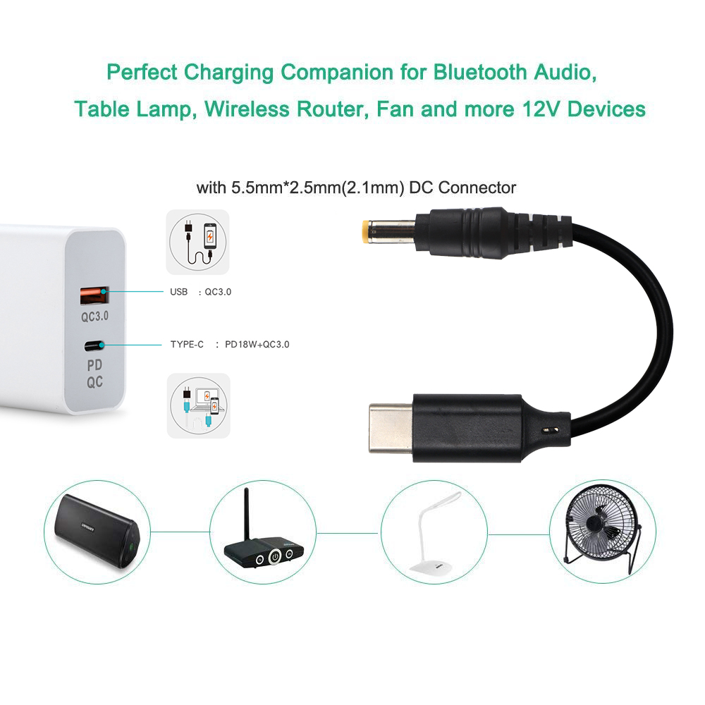 USB C to DC 5521 Cable 100W PD Charging for Laptops Monitors