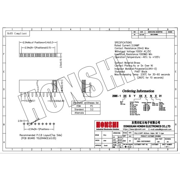 Female Header Connector 1*40 PA6T Black Right Angle Connector 2.54mm Pitch H8.5mm