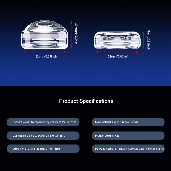 4-in-1 Dual-Height Transparent Liquid Silicone Thumb Grip Caps for Nintendo Switch 2 – High/Low Profile for Customized Control