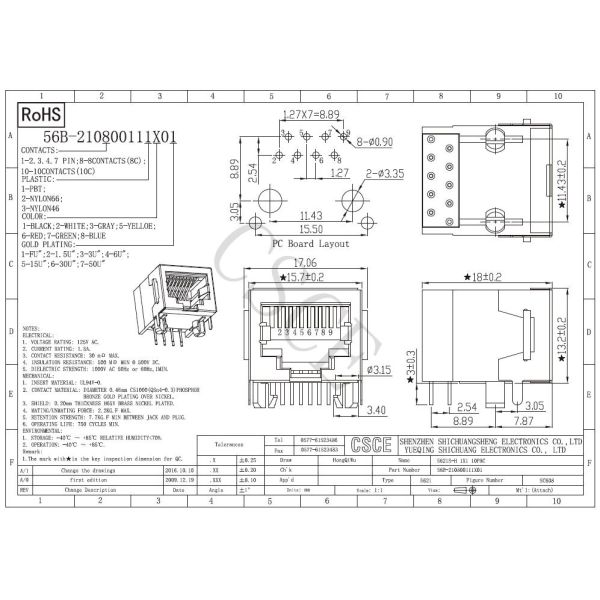 Ethernet RJ45 Modular Jack Half Shielded Through Hole Connector ISO9001 Approved