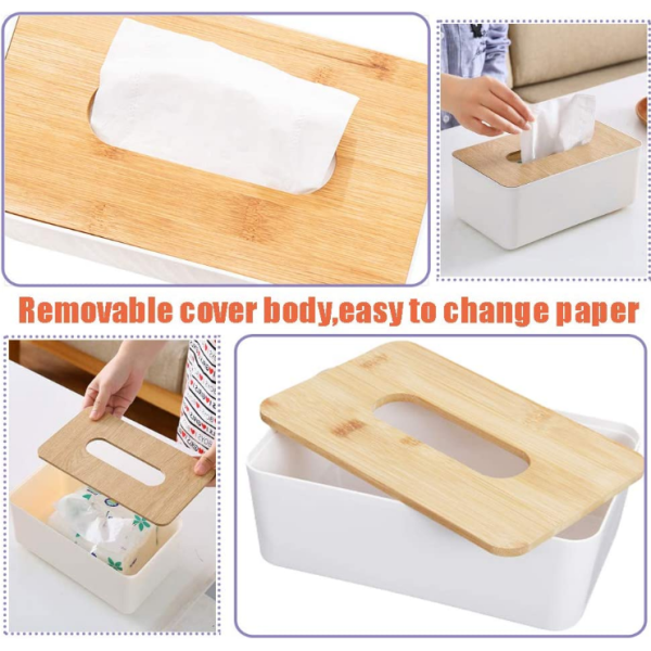 Removable Rectangular Household Storage Container Wooden Bamboo Tissue Box