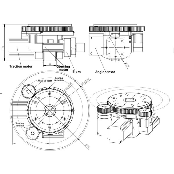 DC48V 500kg Agv / Forklift Drive Wheel , Storehouse Material Handling Robot Motor Wheel