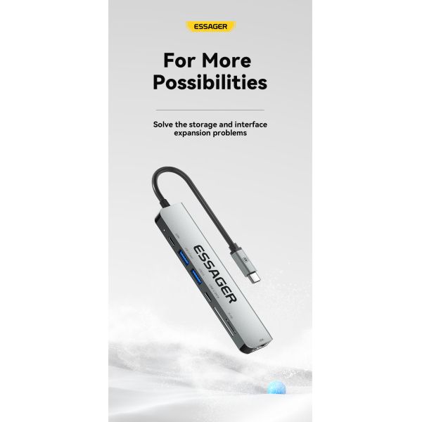 7 In 1 USB C HUB Multifunction Ports Fast Transmission 60W 4K 30Hz