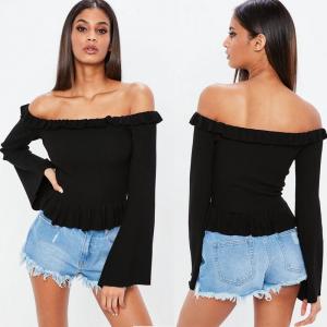 Buy cheap Spring Black Frill Knit Woman Crop Top Clothing Tops product