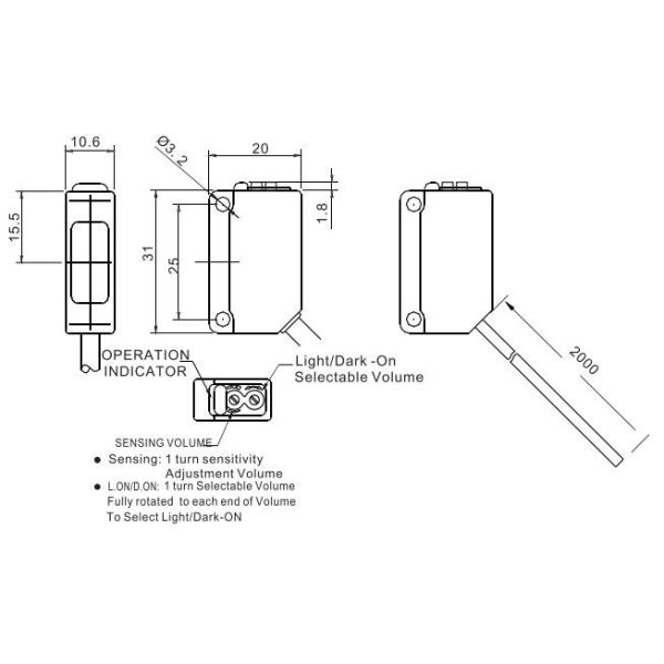 31*31mm Square 5m Through beam Photoelectric Sensor PNP NO 3 Wires 12 Volt