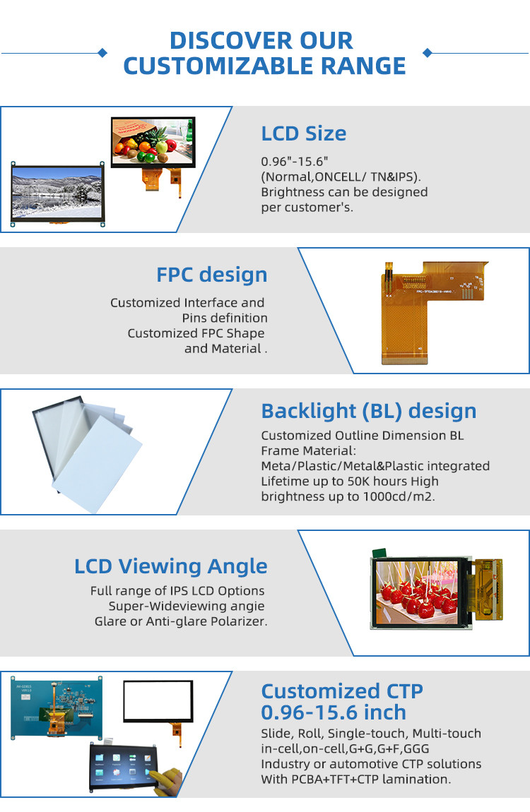 0.96 Inch - 15.6 Inch Custom LCD Display Multiple TFT Display Screen