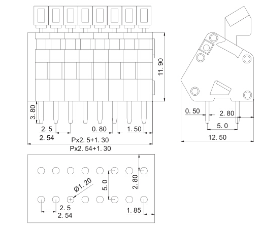 Wire To Board PCB Spring Terminal Block RD240 2.5 2.54 1P-XXP 150V 4A