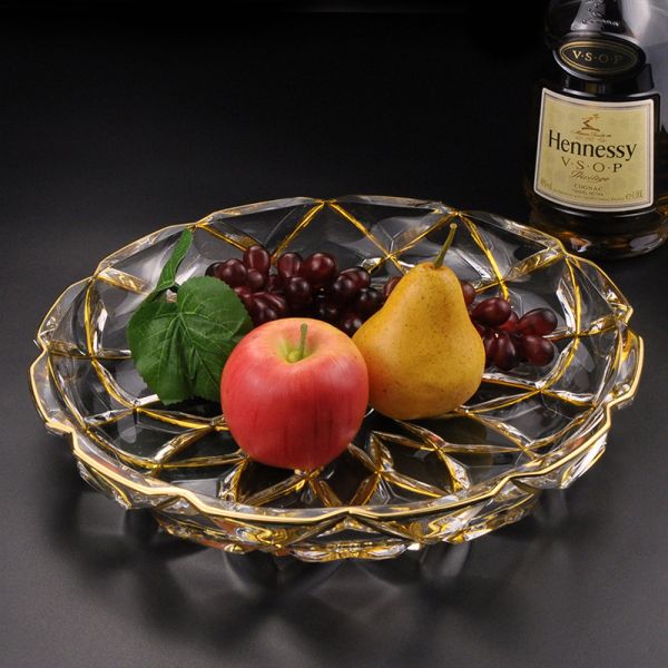 Home Golden Grid Grain Transparent Glass Fruit Bowl Handmade