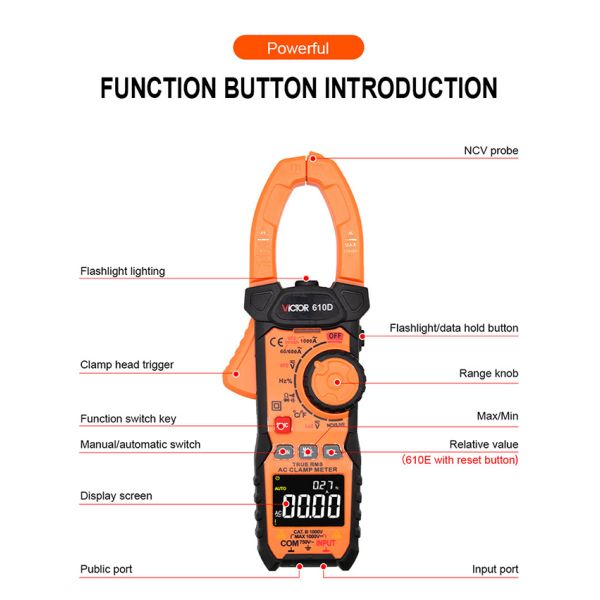 1000V 1000A AC Digital Clamp Multimeter True RMS VFD Multimeter