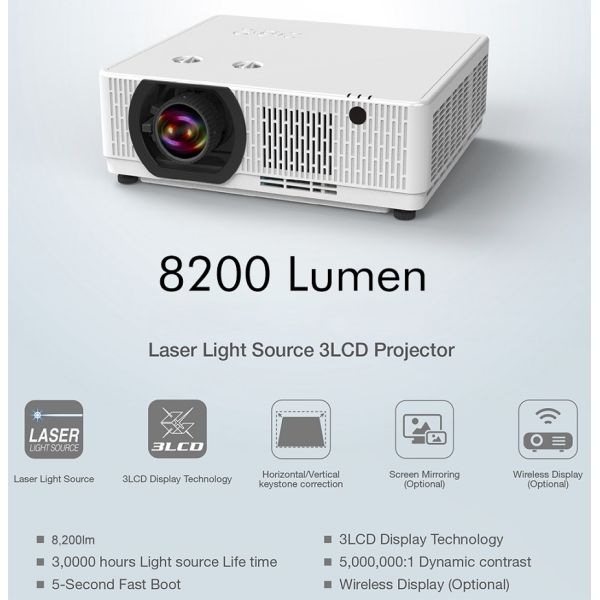 8200 Lumens Large Venue Laser Projector 360° Projection 3LCD With 300 Inch Screen