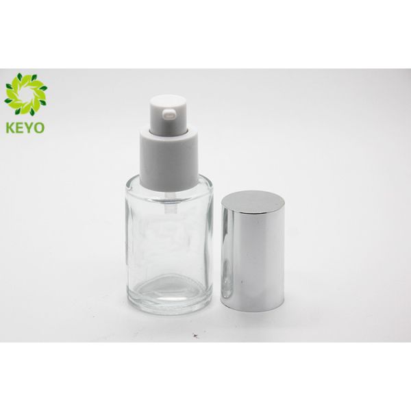 Round Shape Clear Glass Foundation Bottle 30ml Custom Service Acceptable