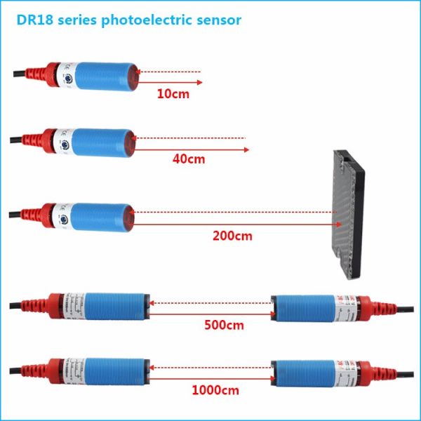 12Vdc 18mm 40cm Sensing Diffuse Retro-reflective Through-beam Photoelectric Sensor Switch