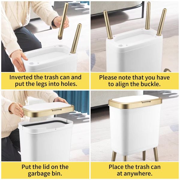 Golden Metal Waste Paper Bin Foot Pedal Trash Can For Hotel Lobby