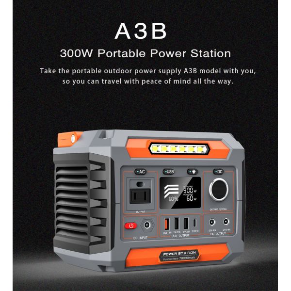 1x AC Pure Sine Wave Output Solar Power Supply with Flashlight and Lithium Ion Battery
