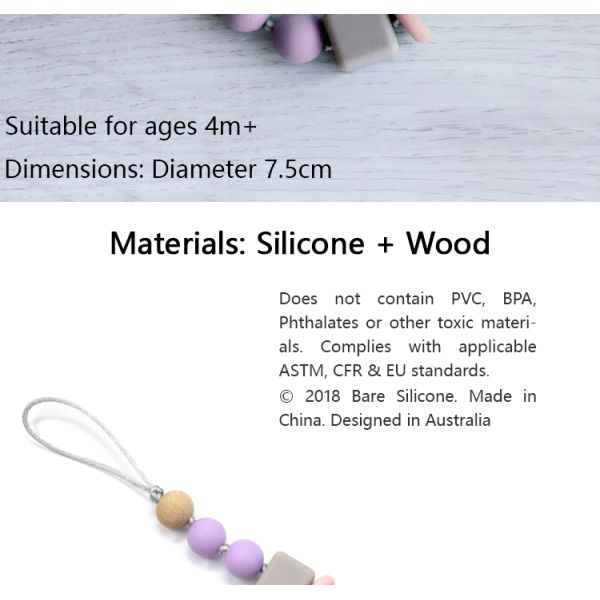 Beech Wooden Chewable BPA Free Silicone Teething Beads Pacifier Chain