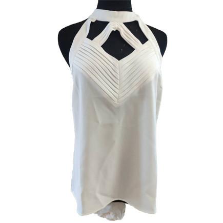 Quality Hollow Out White 100% Viscose Women'S Tank Tops With Round Collar for sale