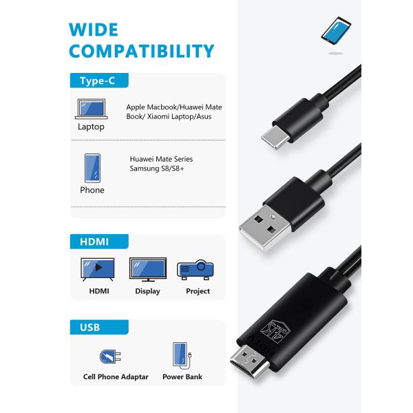 6FT HDMI HDTV Cable USBtype C to 4K HDMI cable