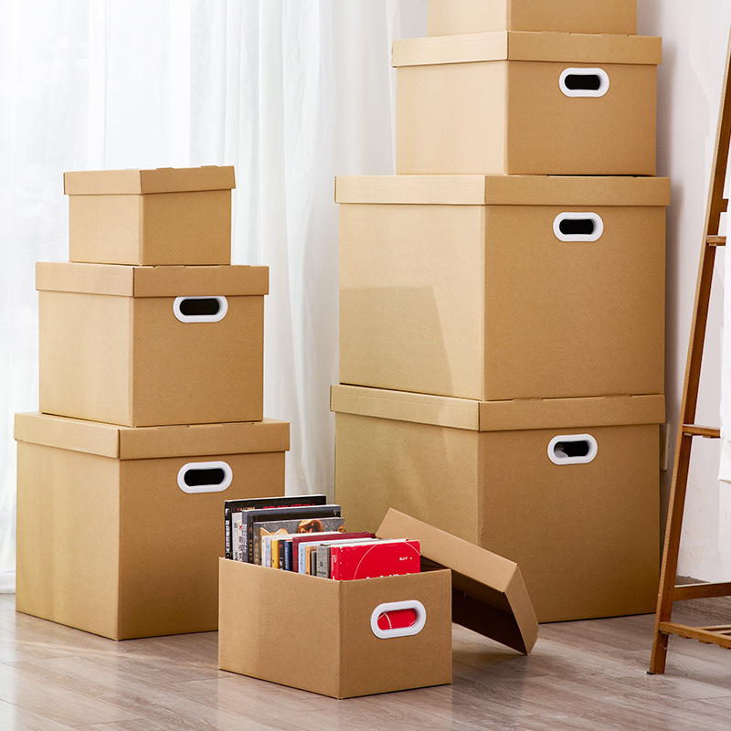 Spot Kraft paper Corrugated Cardboard Shipping Box with Large Capacity Moving and Packing Storage Clothes Toys Miscellaneous Items Sorting with Lid