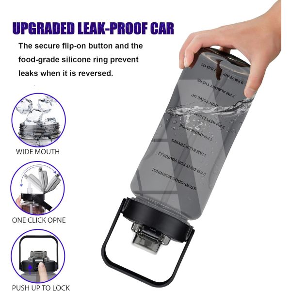 Half Gallon Water Bottle With Sleeve 64oz (2L) Inspirational Water Bottle With Straw and Time Stamp,