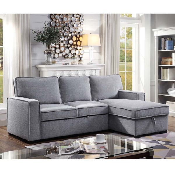 L-Shaped Reversible Sectional Sleeper Sofa with Pull-Out Bed and Storage, Gray Chenille