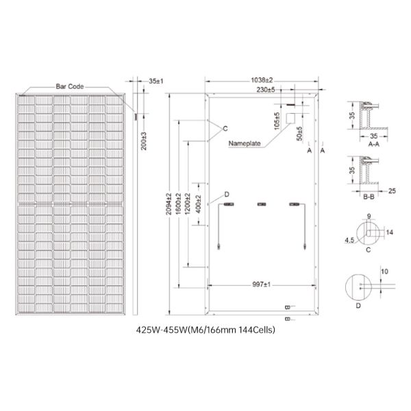 Half Cell IP67 Grade A Waterproof Home Solar Panel System 450W 166Mm