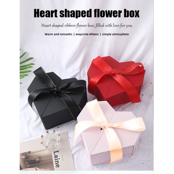 Flower Gift Paper Box Custom Logo Colorful Magnetic Double Open Heart-shaped Ribbon Luxury