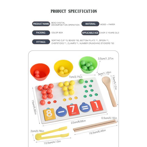2024 Wooden Number Cognitive Educational Number Matching Toy Wooden Clip Beads Game Counting Toy