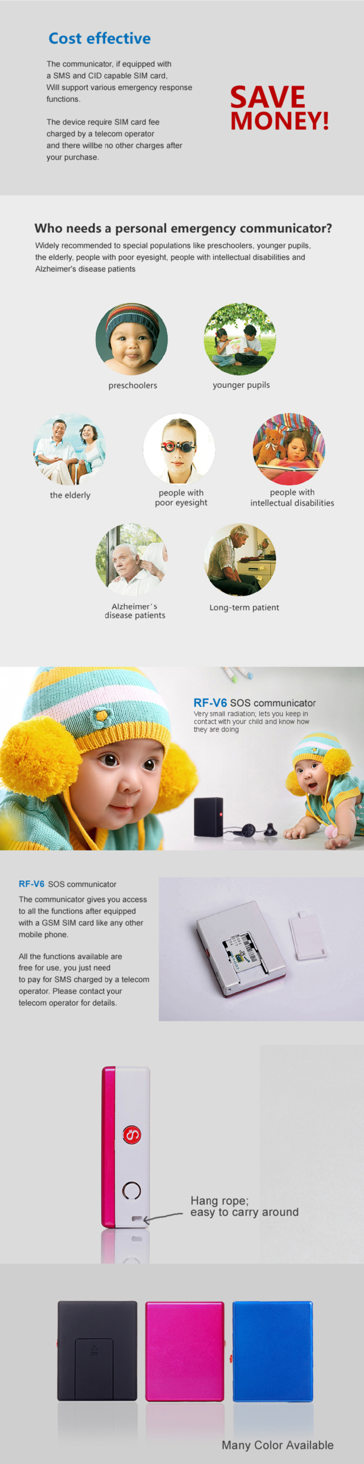 Hidden gps personal tracker for kids/child gps tracker rf-v6 gps tracker with sos button