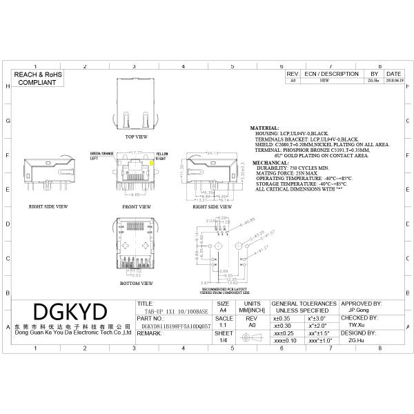 DGKYD RJ45 Single Port Connector 100Mbps with Dual-Color LED
